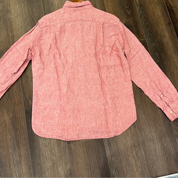 J Crew Shirt Men’s Large Red 100% Linen Slim Fit Long Sleeve Designer - Picture 3 of 11